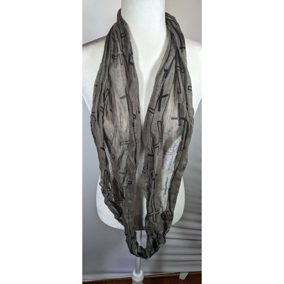 Grunge Gothic Grey And Black Cross Print Infinity Scarf - Picture 5 of 6